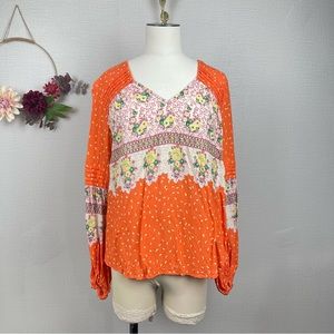 Anthropologie Maeve Women Orange Ceresco Peasant Belle-sleeve Blouse Medium